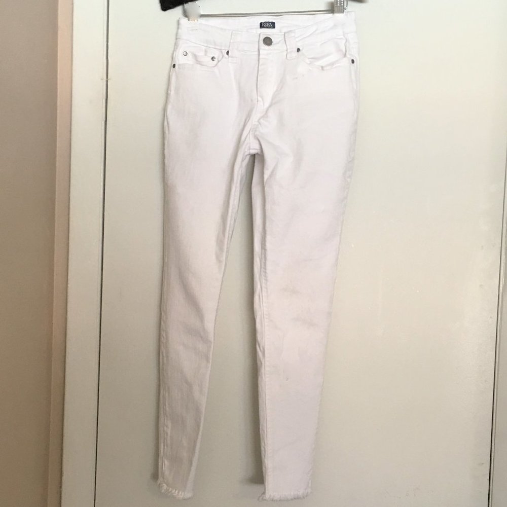 REBA DENIM White Raw Hem Cropped Skinny Jeans SZ 4 - Picture 2 of 11